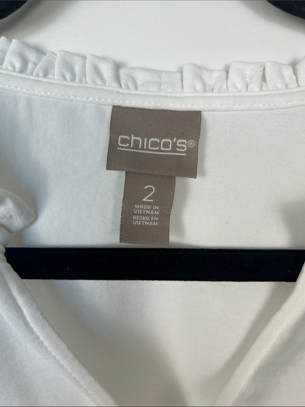 Chico's White Ruffled Split-Neck Blouse - Picture 3 of 7